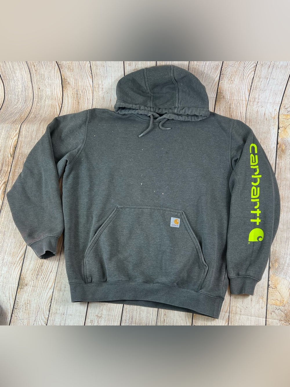 Mens Carhartt Loose Fit Hoodie Sweatshirt Grey Lime Green Size Large